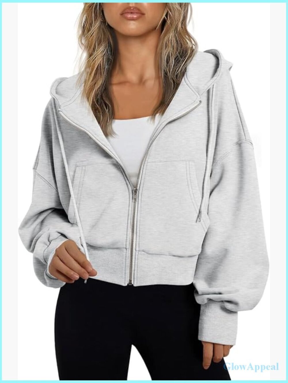 Womens Cropped Zip Up Hoodie Lightweight Sweatshirt Casual Jacket